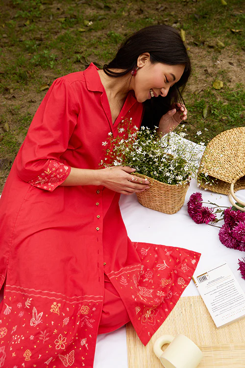 Okhai "Evermore" Hand-Embroidered Pure Cotton Kurta Pant Set - Image 8