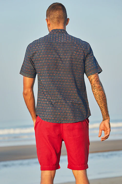 Okhai 'Faith' Pure Cotton Handblock Printed Half-Sleeve Shirt - Image 4