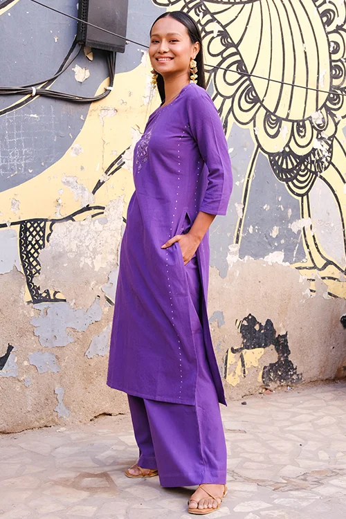 Okhai "Fig" Suf Embroidered Pure Cotton Kurta Pant Set - Image 5