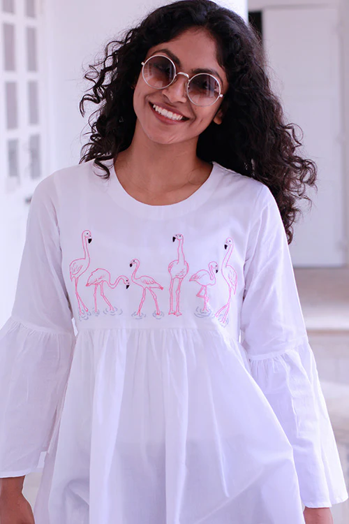 Okhai "Flamingo Feathers" Embroidery Work Top - Image 2