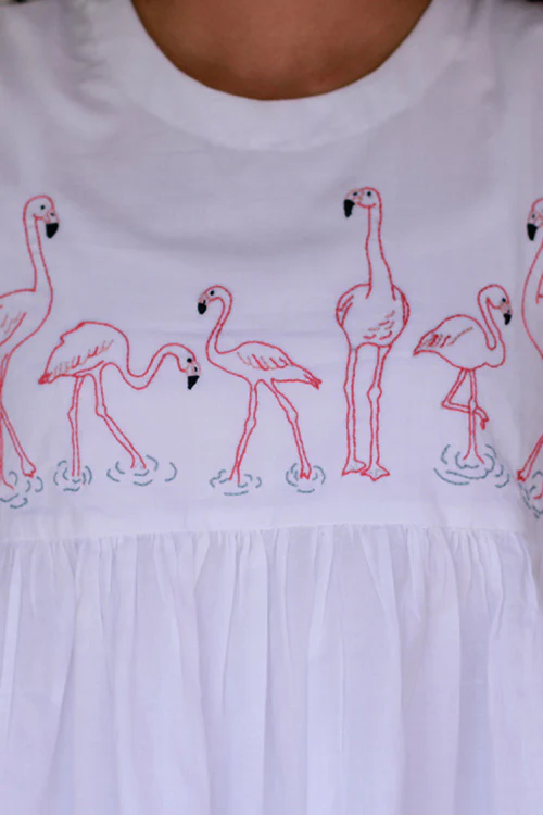 Okhai "Flamingo Feathers" Embroidery Work Top - Image 3
