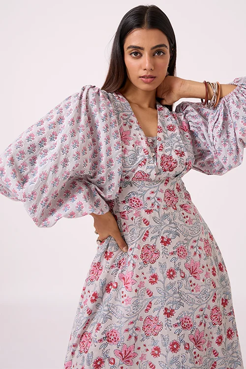 Okhai "Flora" Hand Block Printed Pure Cotton Dress - Image 2