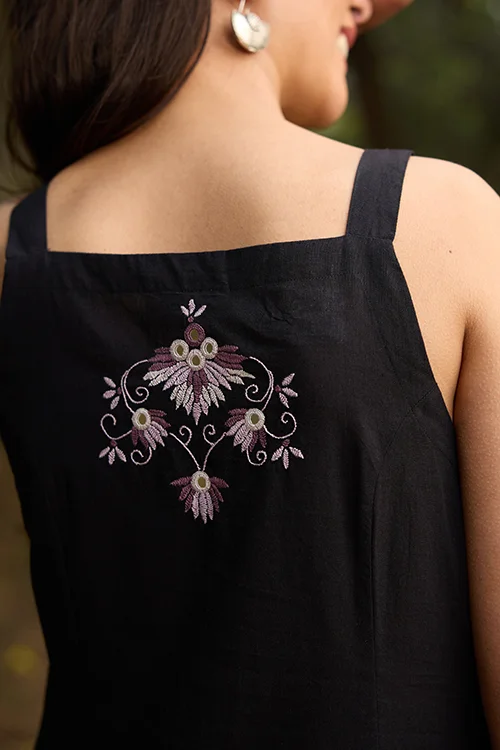 Okhai “Florence” Hand-Embroidered Mirrorwork Pure Cotton Black Kurta Pant Set - Image 5