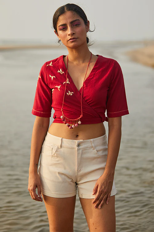 Okhai 'Freedom Flight' Hand Embroidered Wrap-Around Crop Top - Image 3