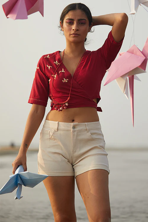 Okhai 'Freedom Flight' Hand Embroidered Wrap-Around Crop Top - Image 4
