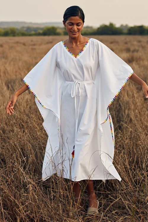 Okhai 'Fusion' Hand Embroidered Pure Cotton Kaftan - Image 3