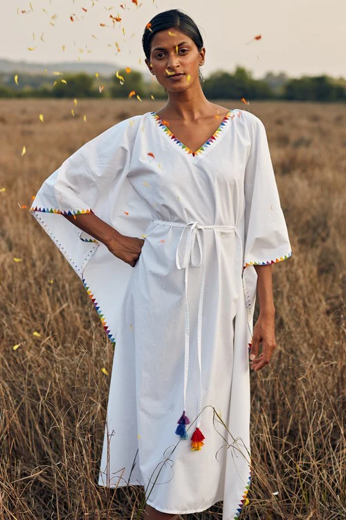 Okhai 'Fusion' Hand Embroidered Pure Cotton Kaftan - Image 5