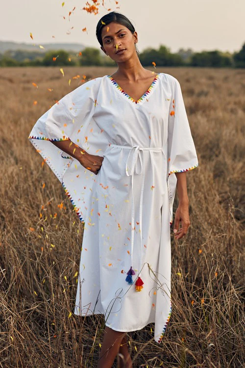 Okhai 'Fusion' Hand Embroidered Pure Cotton Kaftan - Image 6
