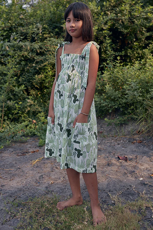 Okhai 'Girl' Hand Block Print Pure Cotton Sleeveless Kids Dress - Image 3
