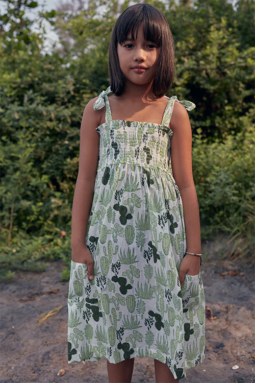 Okhai 'Girl' Hand Block Print Pure Cotton Sleeveless Kids Dress - Image 4