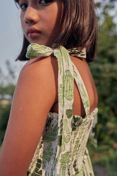 Okhai 'Girl' Hand Block Print Pure Cotton Sleeveless Kids Dress - Image 5