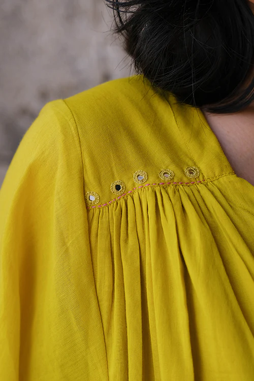 Okhai "Golden Amaltas" Pure Cotton Mul Mirrorwork Dress - Image 6