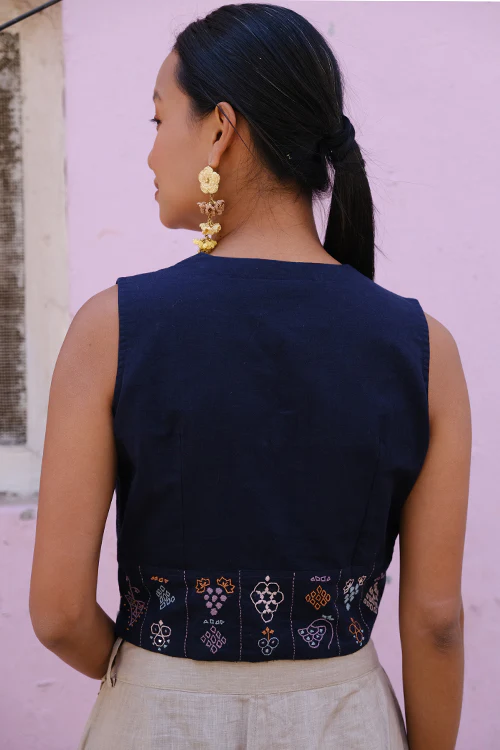 Okhai "Grape splash" Rabari Embroidery And Mirror Work Pure Cotton Top - Image 3