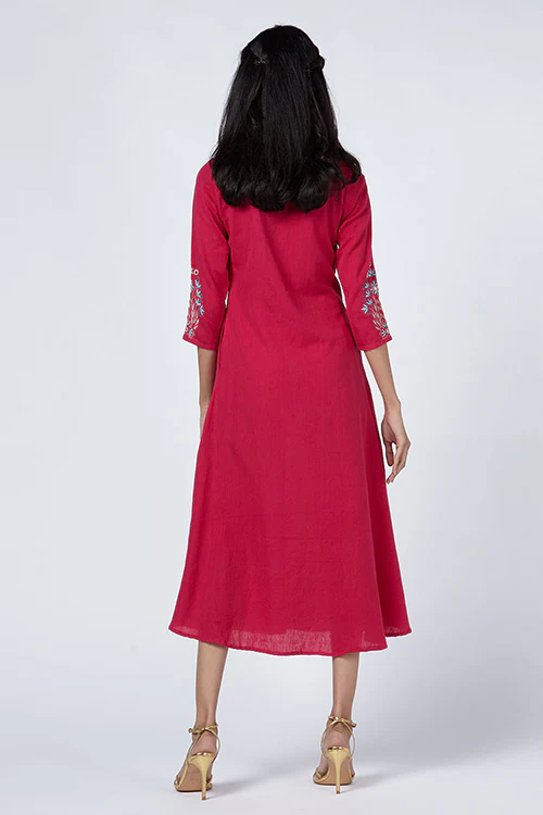 Okhai 'Gulmarg' Embroidered Cotton Handloom Dress - Image 3