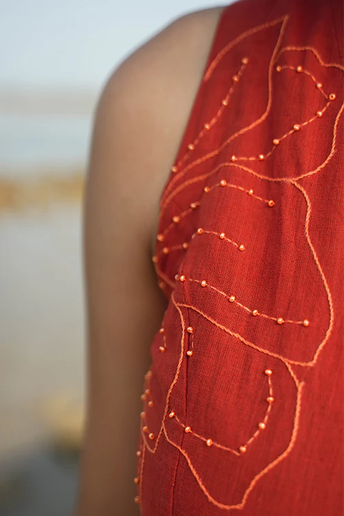 Okhai "Harvest Glow" Hand-Embroidered and Mirror work Pure Cotton Sleeveless Top - Image 3