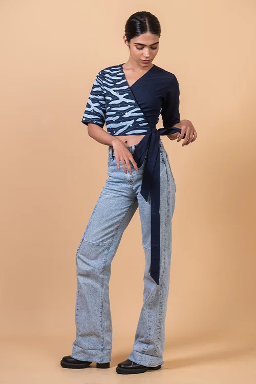 Okhai "Havelock" Hand Applique and Embroidered Mirror work Pure Cotton Wrap Top - Image 6