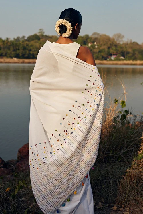 Okhai 'Heaven' Hand Embroidered Mirror Work Pure Cotton Saree - Image 10