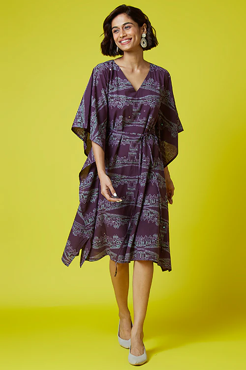 Okhai 'Heritage' Pure Cotton Hand Block Printed Mirror Work Kaftan - Image 10