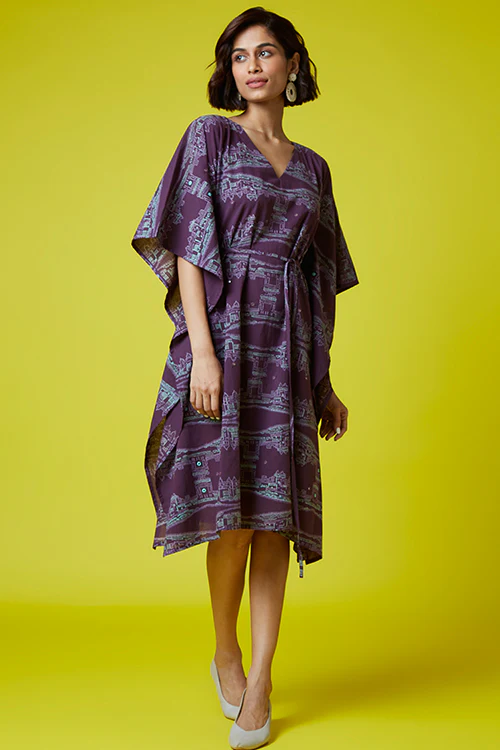 Okhai 'Heritage' Pure Cotton Hand Block Printed Mirror Work Kaftan - Image 3