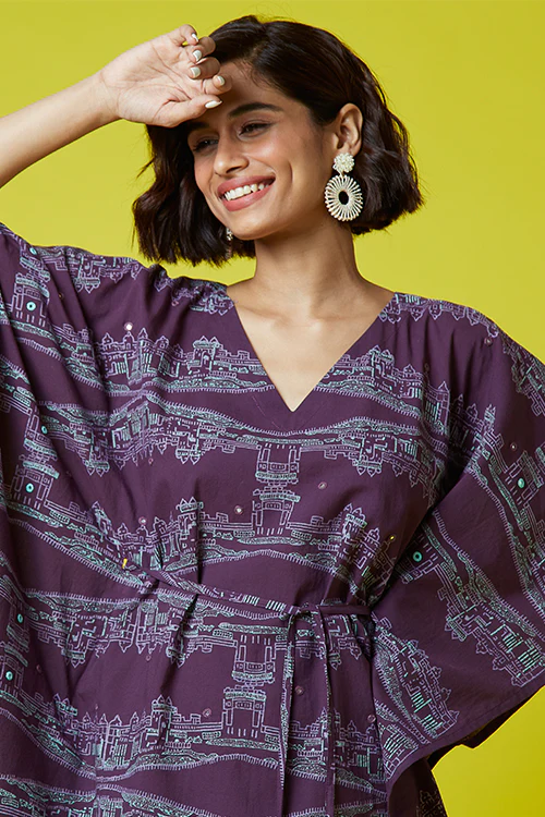 Okhai 'Heritage' Pure Cotton Hand Block Printed Mirror Work Kaftan - Image 5