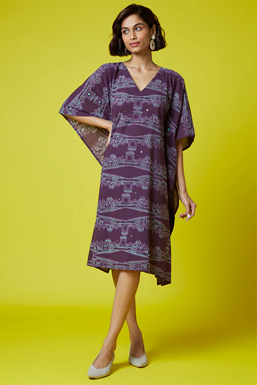 Okhai 'Heritage' Pure Cotton Hand Block Printed Mirror Work Kaftan - Image 6