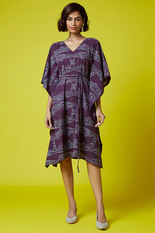 Okhai 'Heritage' Pure Cotton Hand Block Printed Mirror Work Kaftan - Image 7