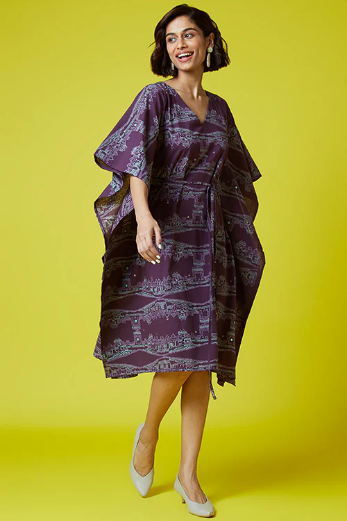 Okhai 'Heritage' Pure Cotton Hand Block Printed Mirror Work Kaftan - Image 8