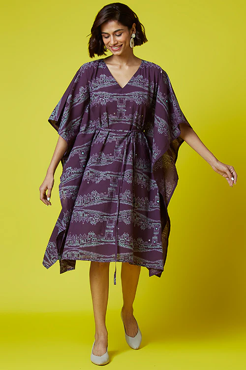 Okhai 'Heritage' Pure Cotton Hand Block Printed Mirror Work Kaftan - Image 9