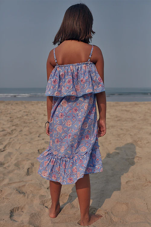 Okhai 'Hug' Hand Block Printed Off Shoulder Pure Cotton Kids Dress - Image 4