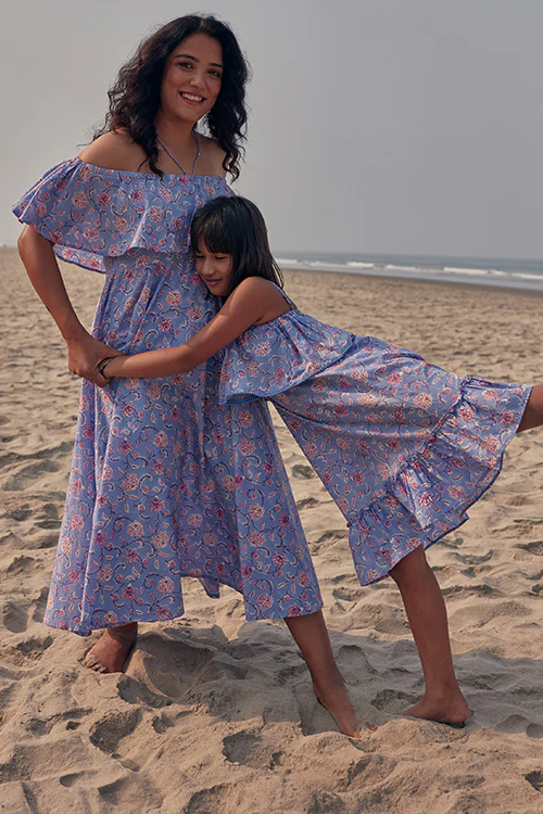 Okhai 'Hug' Hand Block Printed Off Shoulder Pure Cotton Kids Dress - Image 5