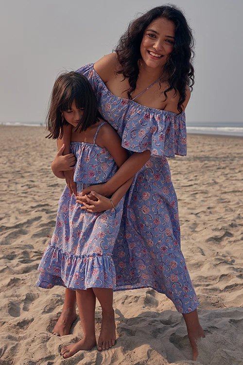 Okhai 'Hug' Hand Block Printed Off Shoulder Pure Cotton Kids Dress - Image 6