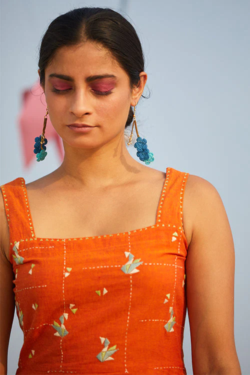 Okhai 'Hummingbird' Cotton Handloom Hand Embroidered Sleeveless Dress | Rescue - Image 5