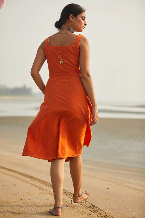Okhai 'Hummingbird' Cotton Handloom Hand Embroidered Sleeveless Dress | Rescue - Image 6