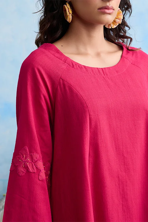 Okhai "Hyacinth" Hand Embroidered Pink Handloom Dress - Image 3