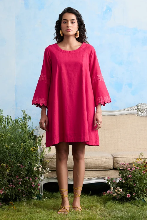 Okhai "Hyacinth" Hand Embroidered Pink Handloom Dress - Image 5