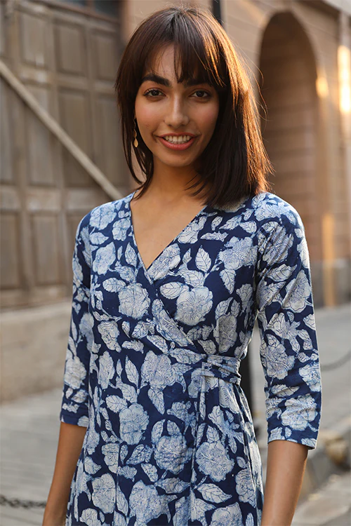 Okhai 'Ikigai' Pure Cotton Indigo Wrap Dress - Image 2