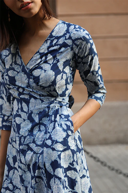 Okhai 'Ikigai' Pure Cotton Indigo Wrap Dress - Image 3