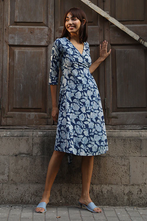 Okhai 'Ikigai' Pure Cotton Indigo Wrap Dress - Image 5