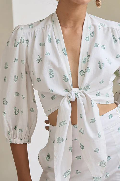 Okhai "Imania" Handblock Printed Cotton Tie Top - Image 4
