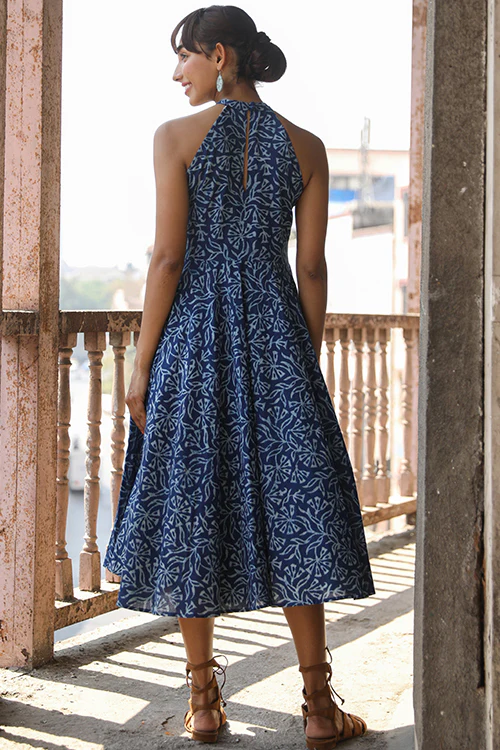 Okhai 'Indigo Harvest' Pure Cotton Indigo Halter-Neck Dress - Image 4