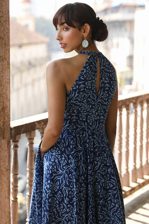 Okhai 'Indigo Harvest' Pure Cotton Indigo Halter-Neck Dress - Image 5