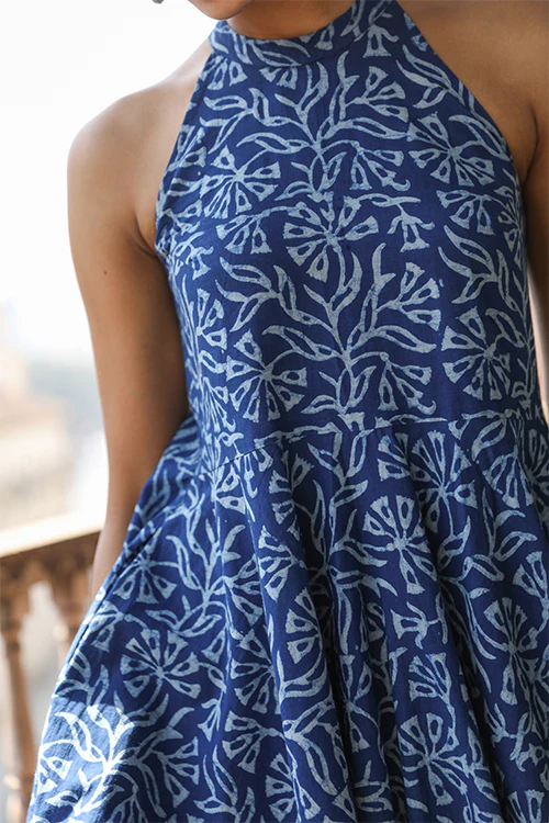 Okhai 'Indigo Harvest' Pure Cotton Indigo Halter-Neck Dress - Image 6