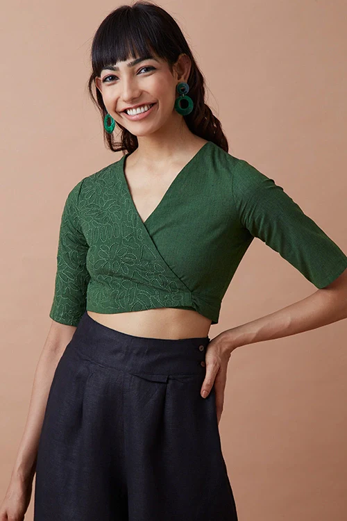 Okhai 'Innate' Pure Cotton Applique Work Hand Embroidered Wrap Top - Image 3