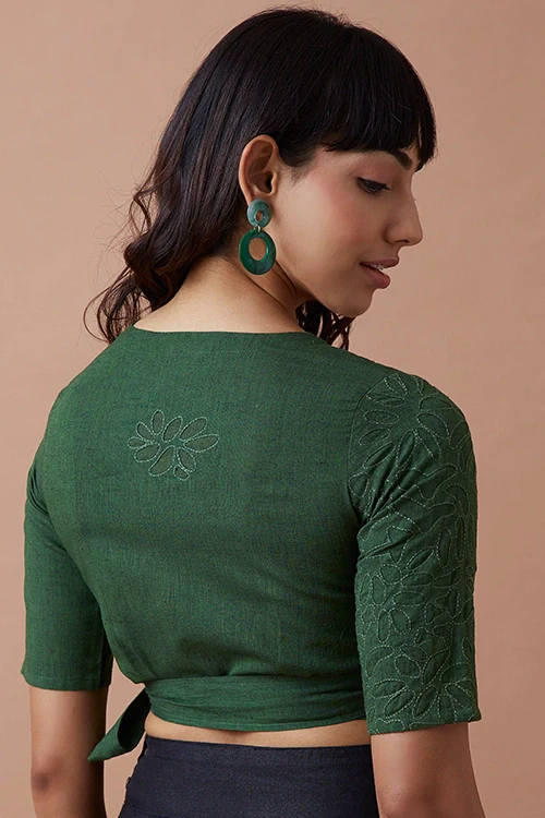Okhai 'Innate' Pure Cotton Applique Work Hand Embroidered Wrap Top - Image 4