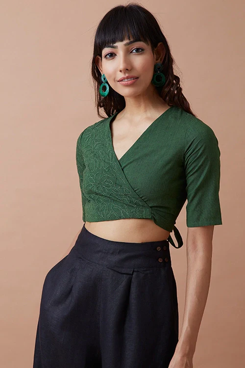 Okhai 'Innate' Pure Cotton Applique Work Hand Embroidered Wrap Top - Image 6