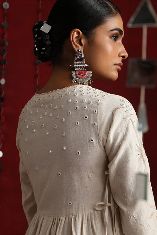 Okhai "Ivory" Hand-Embroidered Off White Pure Cotton Kurta Pant Set with Dupatta - Image 3