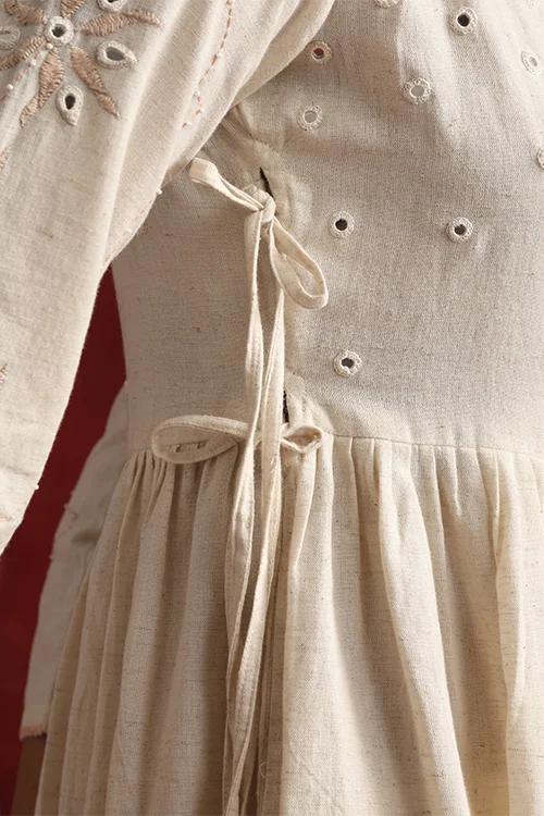 Okhai "Ivory" Hand-Embroidered Off White Pure Cotton Kurta Pant Set with Dupatta - Image 4