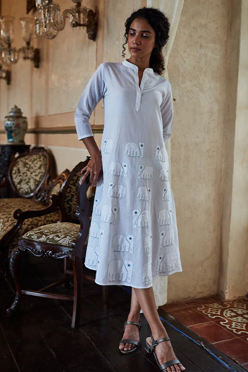 Okhai 'Ivory Tusk' Hand Embroidered Mirror and Applique Work Pure Cotton Kurta - Image 5