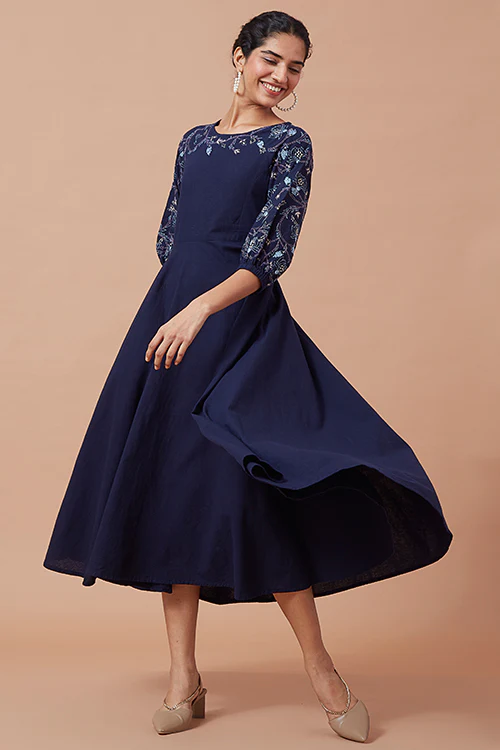 Okhai Joyous Pure Cotton Hand Embroidered Mirror Work Dress | Rescue
