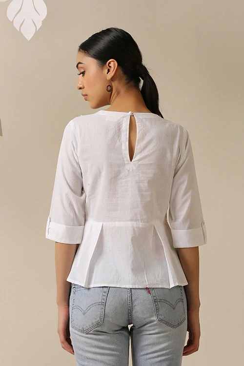 Okhai 'Kanso' Pure Cotton Applique Work Hand Embroidery Work Top - Image 3